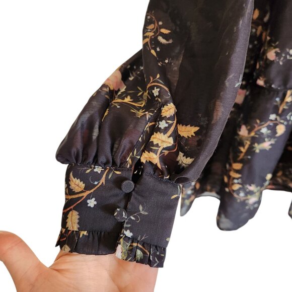 AllSaints Mindy Black Floral Trapeze Short Dress Sheer Whimsigoth Fairycore 6 - Picture 11 of 12